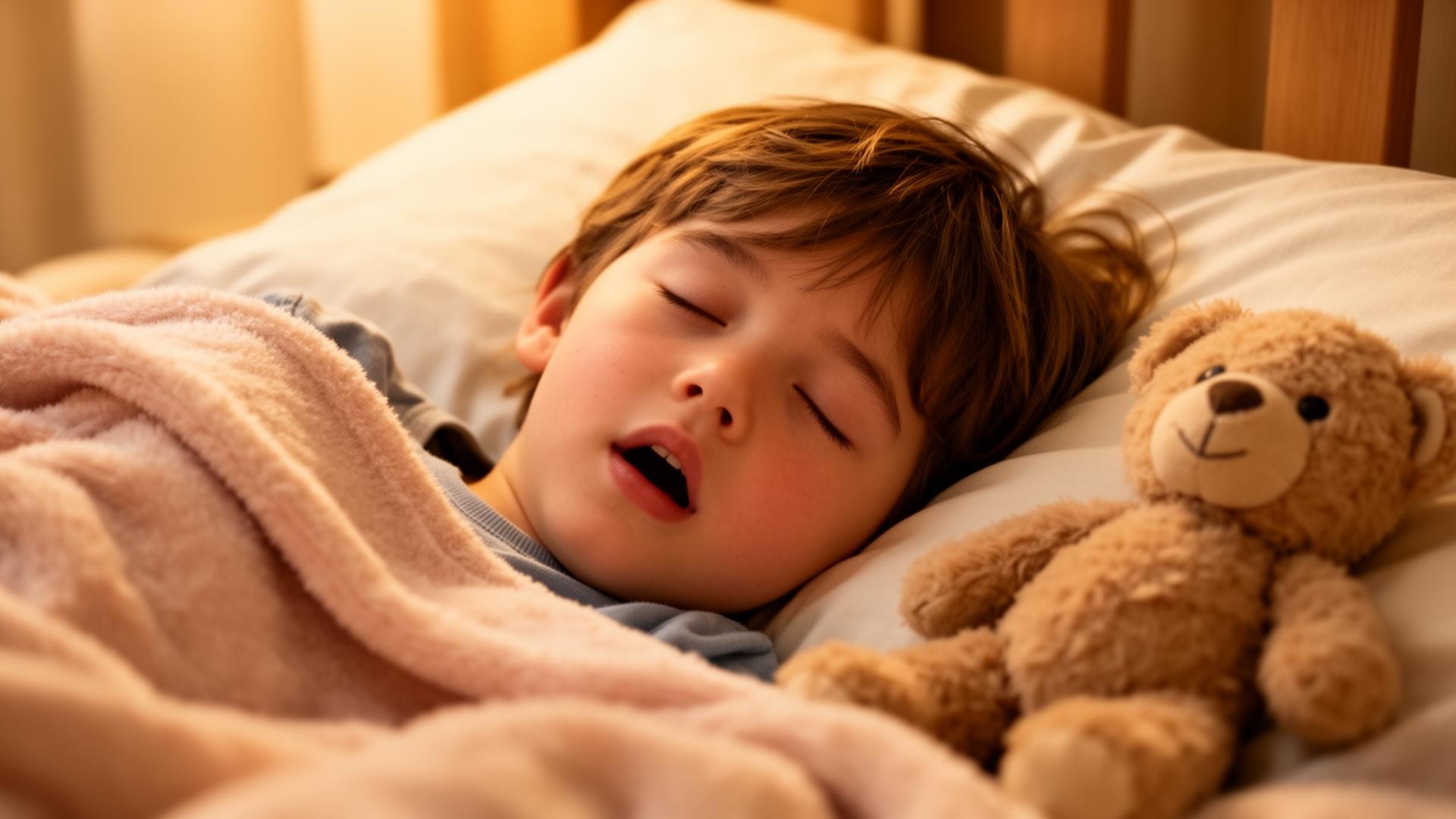 Niño durmiendo con la boca abierta, apnea del sueño infantil